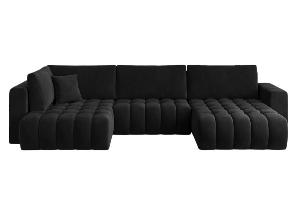 Canapé panoramique convertible design capitonné velours noir méridienne droite Boston 350 cm - Photo n°1