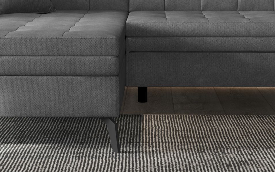 Canapé panoramique convertible gauche tissu doux brillant gris matelassé Bonty 340 cm - Photo n°7