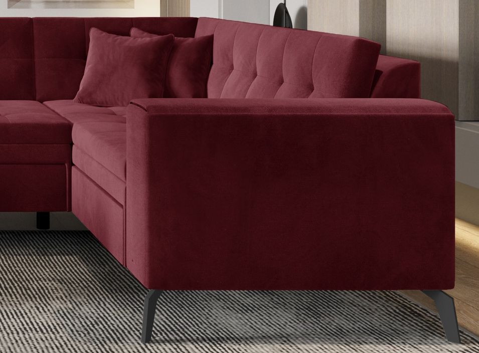 Canapé panoramique convertible gauche tissu bordeaux matelassé Bonty 340 cm - Photo n°3