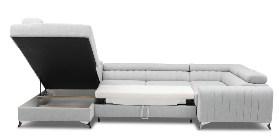 Canapé panoramique convertible simili cuir blanc avec coffre de rangement Louve 340 cm - Photo n°6