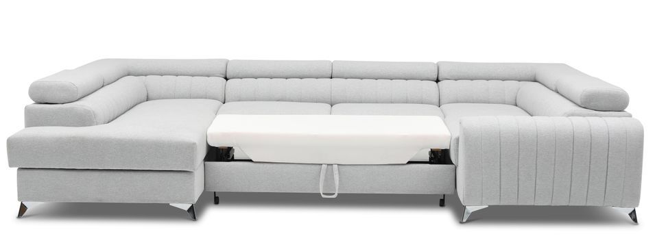 Canapé panoramique convertible simili cuir blanc avec coffre de rangement Louve 340 cm - Photo n°7