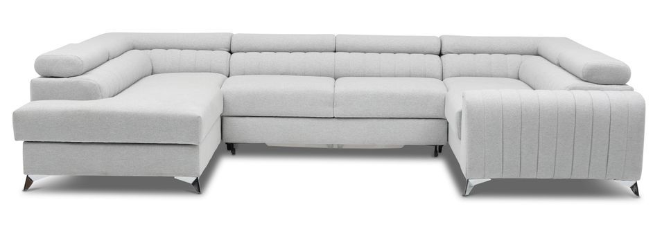 Canapé panoramique convertible simili cuir blanc avec coffre de rangement Louve 340 cm - Photo n°8