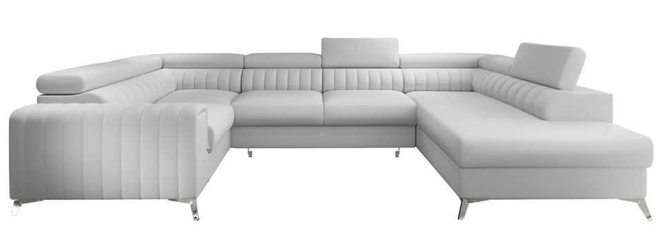 Canapé panoramique convertible simili cuir blanc avec coffre de rangement Louve 340 cm - Photo n°20
