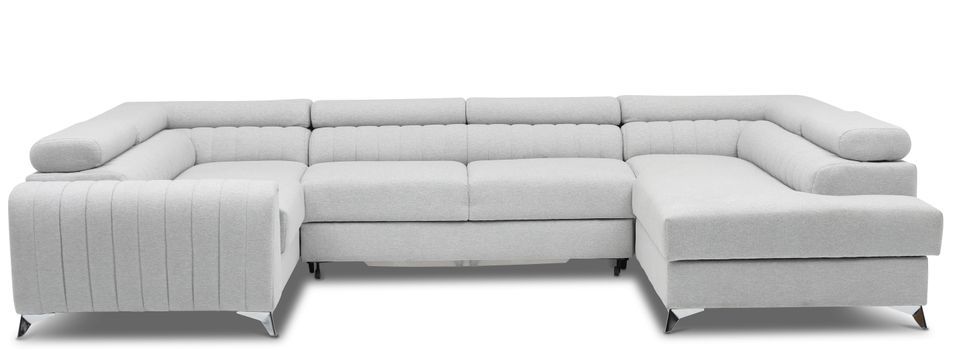 Canapé panoramique convertible simili cuir blanc avec coffre de rangement Louve 340 cm - Photo n°1