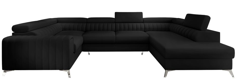 Canapé panoramique convertible simili cuir noir avec coffre de rangement Louve 340 cm - Photo n°20