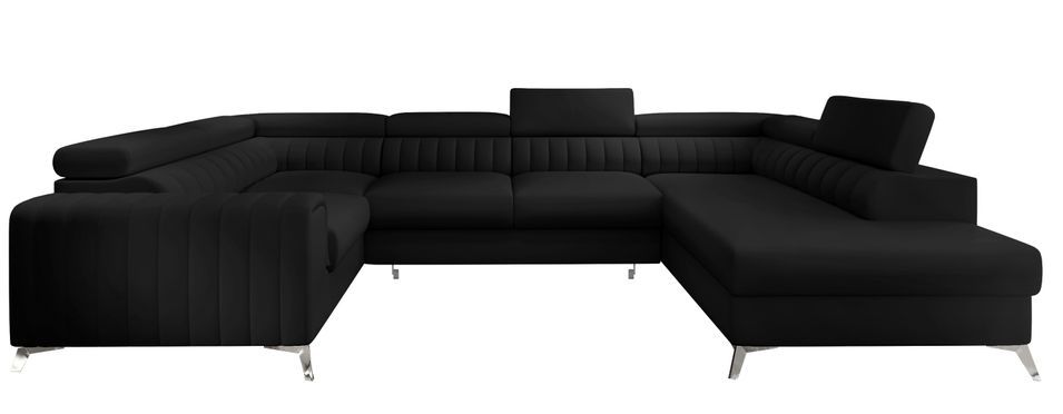 Canapé panoramique convertible simili cuir noir avec coffre de rangement Louve 340 cm - Photo n°1