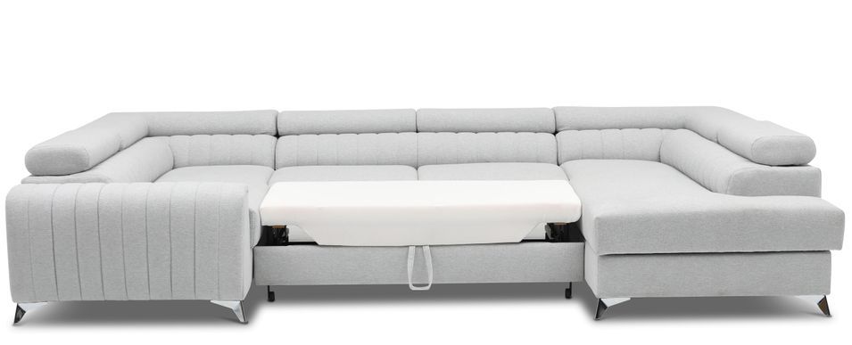 Canapé panoramique convertible tissu beige chiné avec coffre de rangement Louve 340 cm - Photo n°3