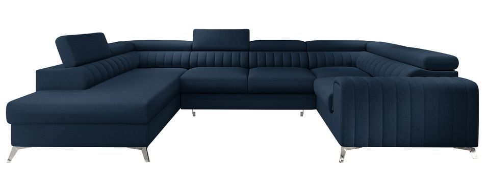 Canapé panoramique convertible tissu bleu marine avec coffre de rangement Louve 340 cm - Photo n°20