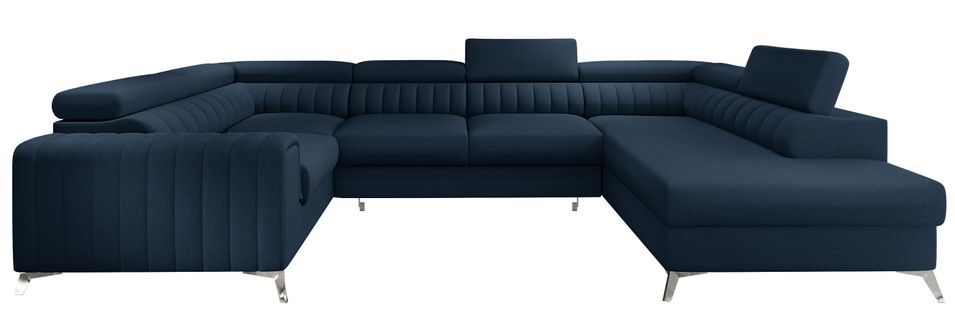 Canapé panoramique convertible tissu bleu marine avec coffre de rangement Louve 340 cm - Photo n°1