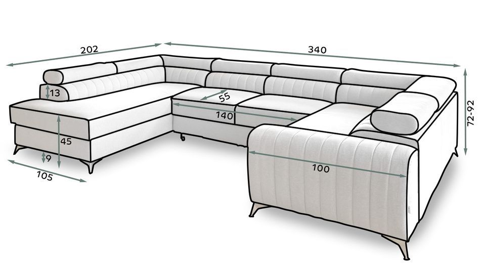 Canapé panoramique convertible tissu chocolat avec coffre de rangement Louve 340 cm - Photo n°12