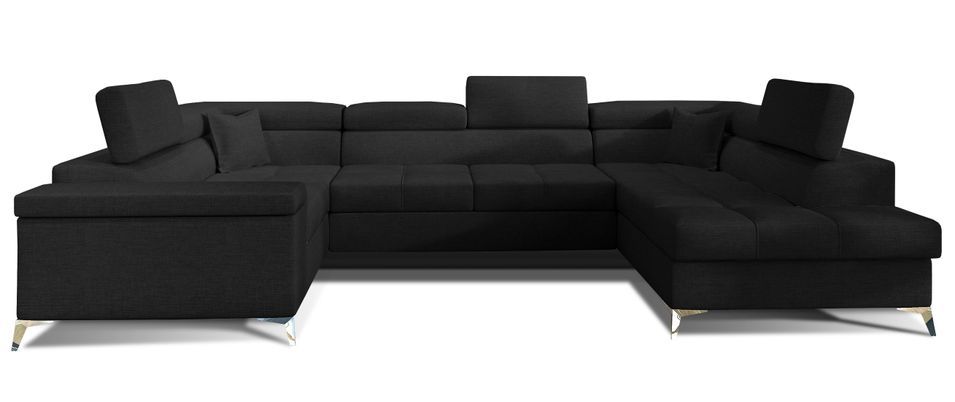 Canapé panoramique convertible tissu noir avec coffre de rangement Triano 342 cm - Photo n°11