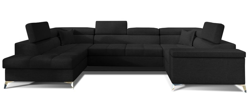 Canapé panoramique convertible tissu noir avec coffre de rangement Triano 342 cm - Photo n°1