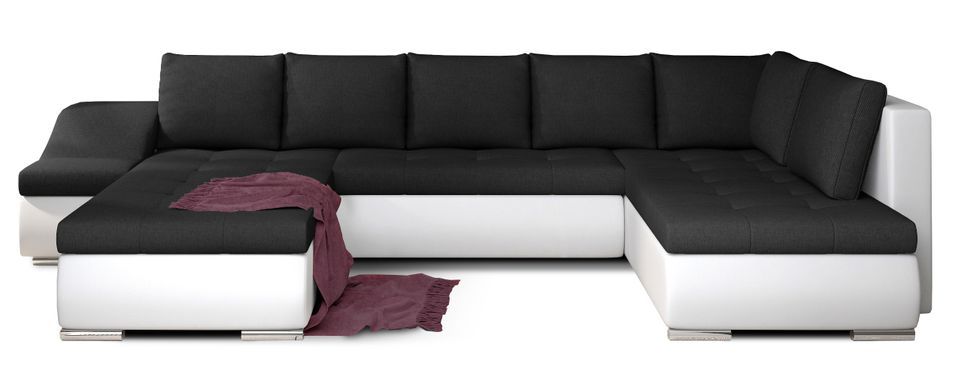 Canapé panoramique convertible tissu noir et simili cuir blanc Jonaz 340 cm - Photo n°10