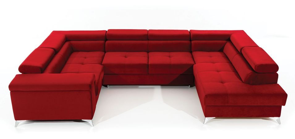 Canapé panoramique convertible velours rouge avec coffre de rangement Triano 342 cm - Photo n°5
