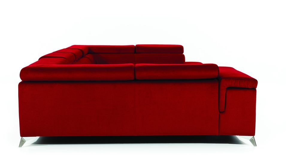 Canapé panoramique convertible velours rouge avec coffre de rangement Triano 342 cm - Photo n°7