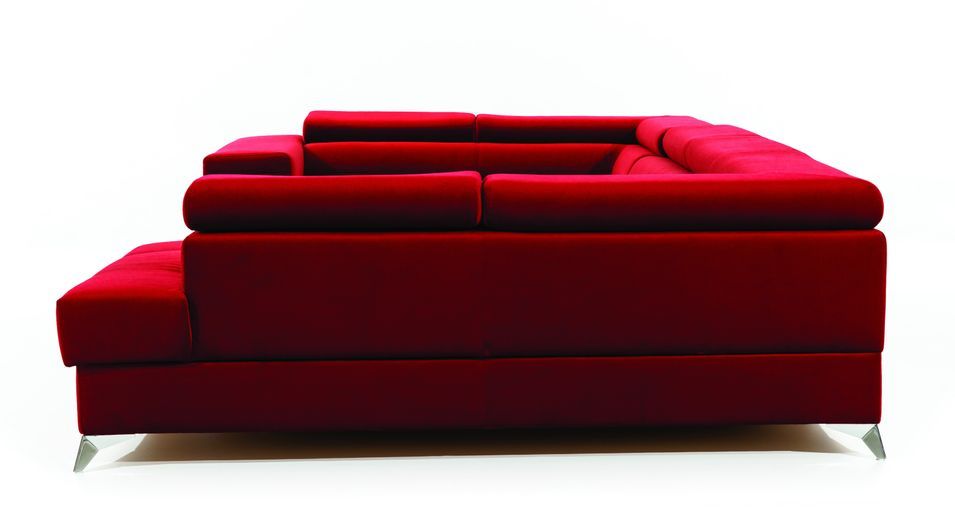 Canapé panoramique convertible velours rouge avec coffre de rangement Triano 342 cm - Photo n°8