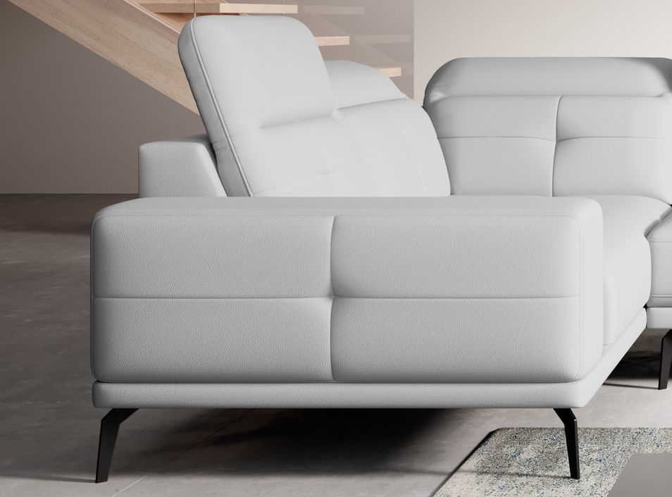 Canapé panoramique design simili cuir blanc têtières angle gauche avec accoudoir Stan 350 cm - Photo n°3