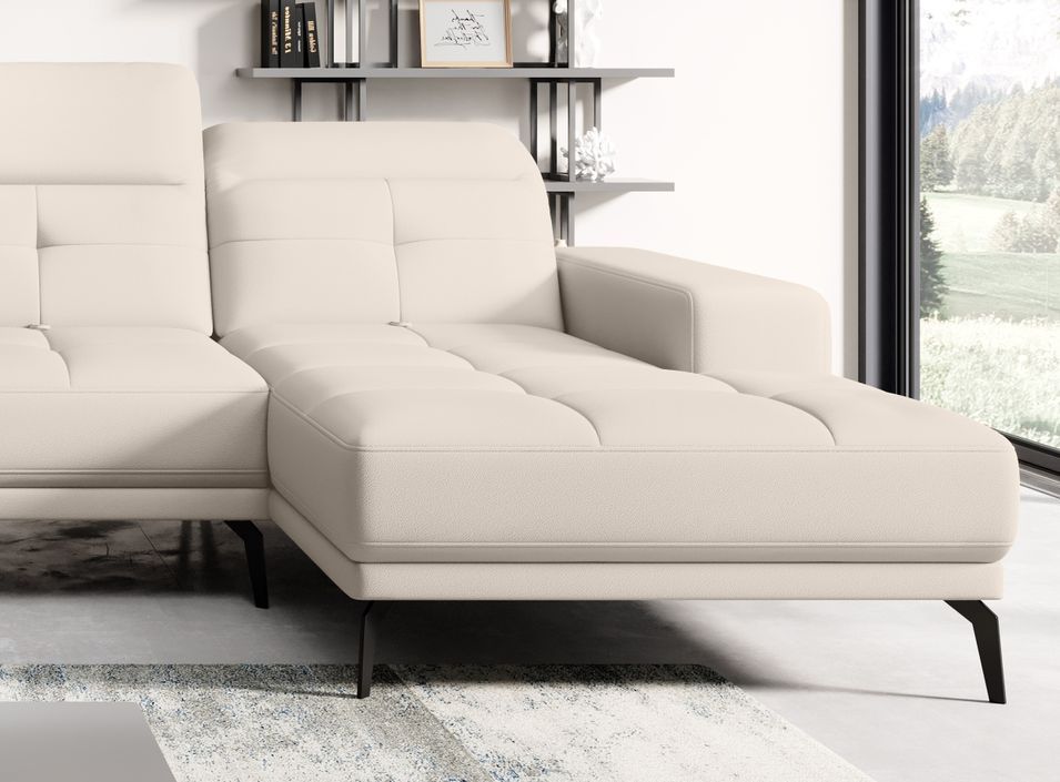 Canapé panoramique design simili cuir crème têtières angle gauche avec accoudoir Stan 350 cm - Photo n°2