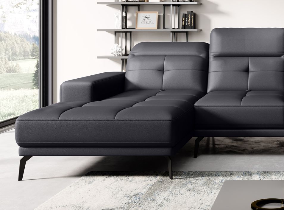 Canapé panoramique design simili cuir noir têtières angle droit avec accoudoir Stan 350 cm - Photo n°2