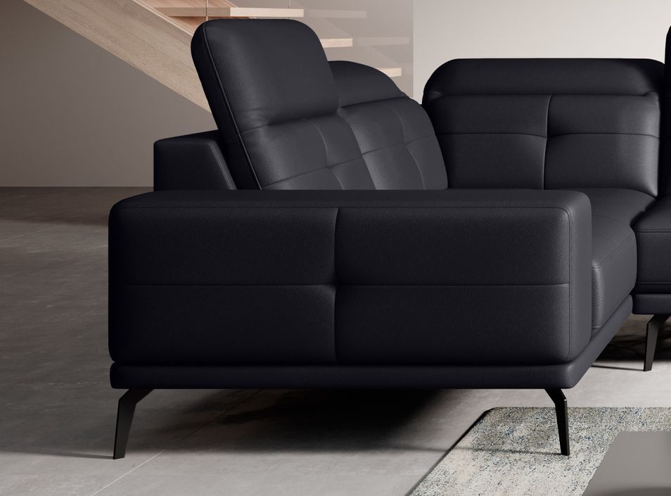 Canapé panoramique design simili cuir noir têtières angle gauche avec accoudoir Stan 350 cm - Photo n°3