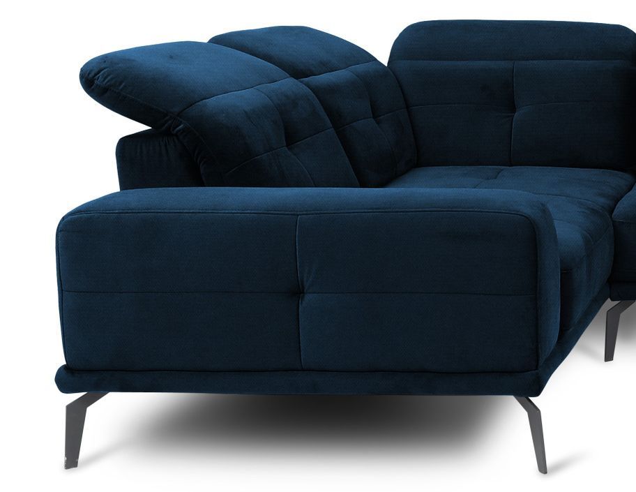 Canapé panoramique design tissu bleu nuit têtières angle gauche avec accoudoir Stan 350 cm - Photo n°3