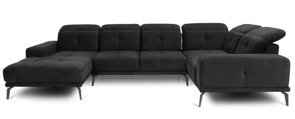 Canapé panoramique design tissu doux noir têtières angle droit avec accoudoir Stan 350 cm - Photo n°1