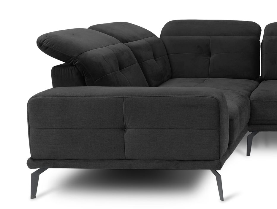 Canapé panoramique design tissu doux noir têtières angle gauche avec accoudoir Stan 350 cm - Photo n°4