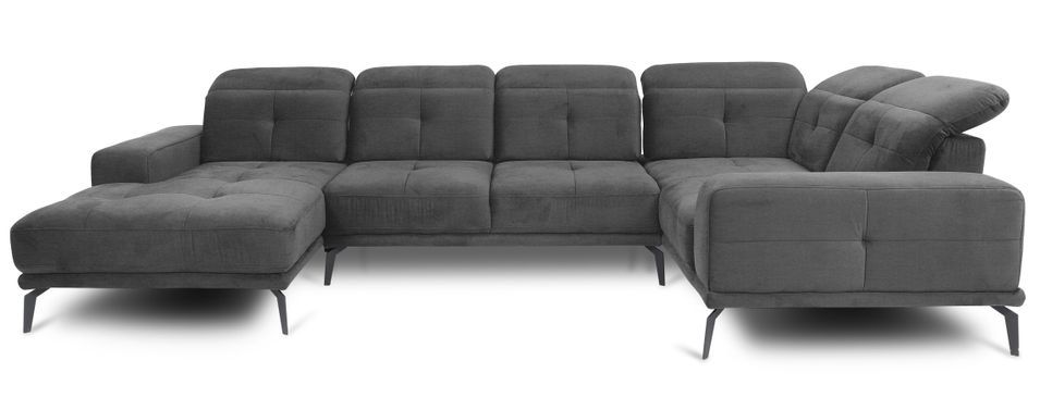 Canapé panoramique design tissu gris foncé têtières angle droit avec accoudoir Stan 350 cm - Photo n°1