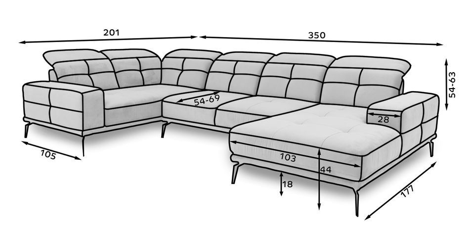 Canapé panoramique design tissu noir têtières angle gauche avec accoudoir Stan 350 cm - Photo n°5