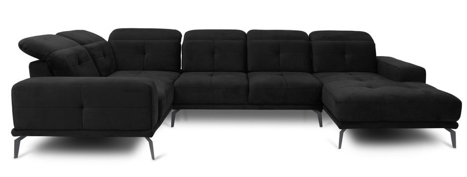 Canapé panoramique design tissu noir têtières angle gauche avec accoudoir Stan 350 cm - Photo n°1