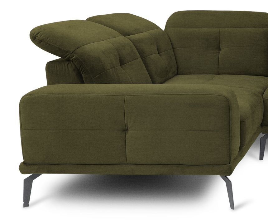 Canapé panoramique design tissu vert olive têtières angle gauche avec accoudoir Stan 350 cm - Photo n°2