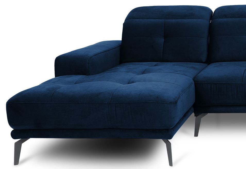 Canapé panoramique design velours bleu nuit têtières angle droit avec accoudoir Stan 350 cm - Photo n°3
