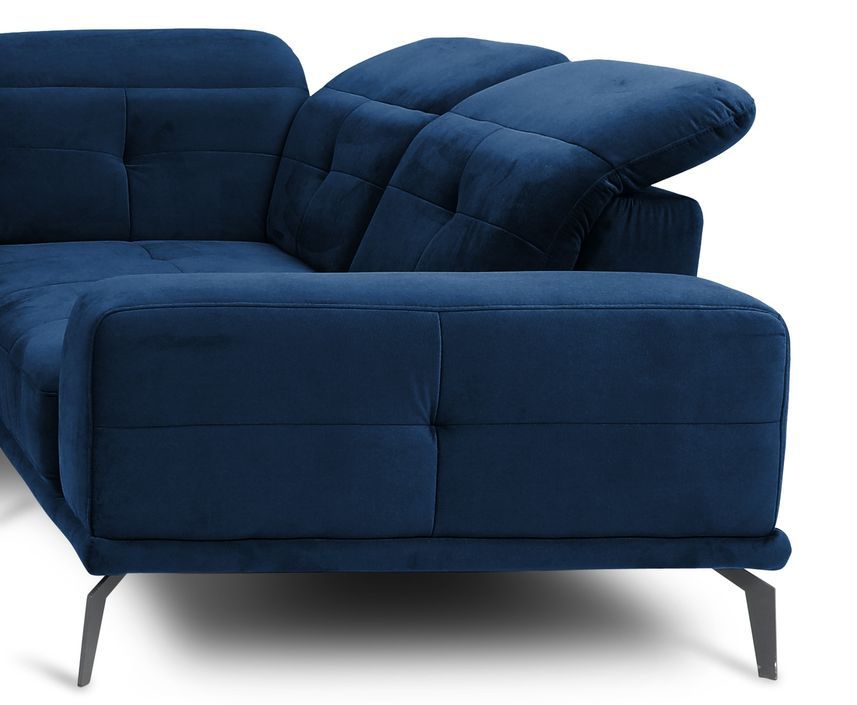 Canapé panoramique design velours bleu nuit têtières angle droit avec accoudoir Stan 350 cm - Photo n°4