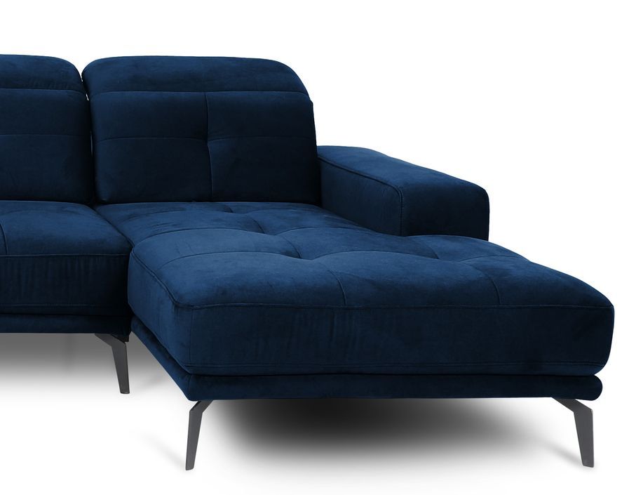 Canapé panoramique design velours bleu nuit têtières angle gauche avec accoudoir Stan 350 cm - Photo n°4