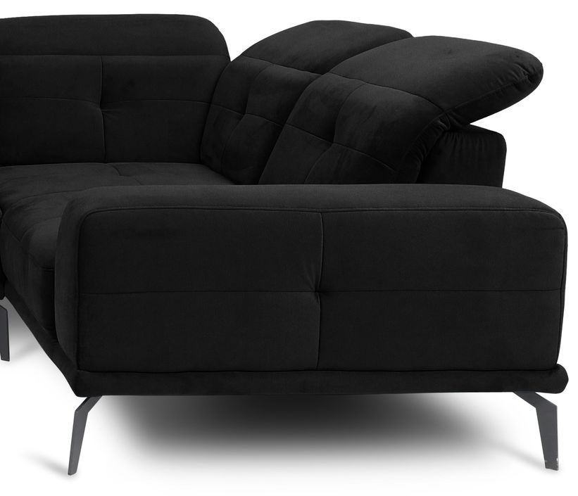 Canapé panoramique design velours noir têtières angle droit avec accoudoir Stan 350 cm - Photo n°2