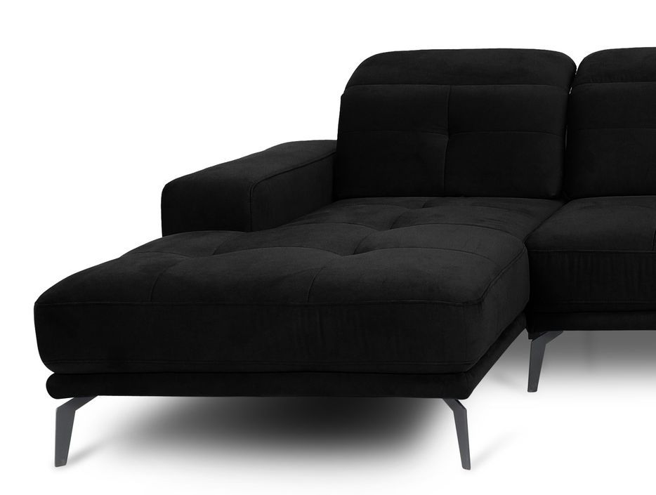 Canapé panoramique design velours noir têtières angle droit avec accoudoir Stan 350 cm - Photo n°4