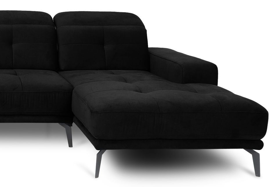 Canapé panoramique design velours noir têtières angle gauche avec accoudoir Stan 350 cm - Photo n°2