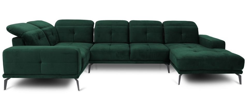 Canapé panoramique design velours vert foncé têtières angle gauche avec accoudoir Stan 350 cm - Photo n°1