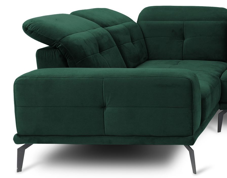 Canapé panoramique design velours vert foncé têtières angle gauche avec accoudoir Stan 350 cm - Photo n°4
