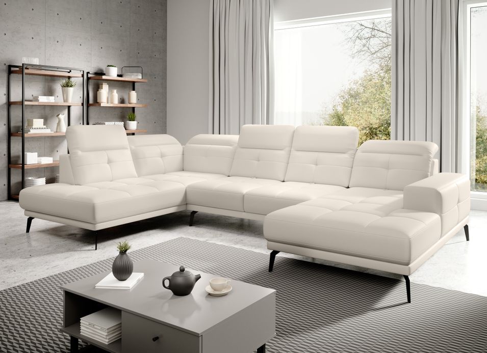Canapé panoramique moderne simili cuir beige clair angle gauche Versus 350 cm - Photo n°1