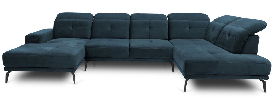 Canapé panoramique moderne tissu bleu foncé têtières angle droit Versus 350 cm - Photo n°1