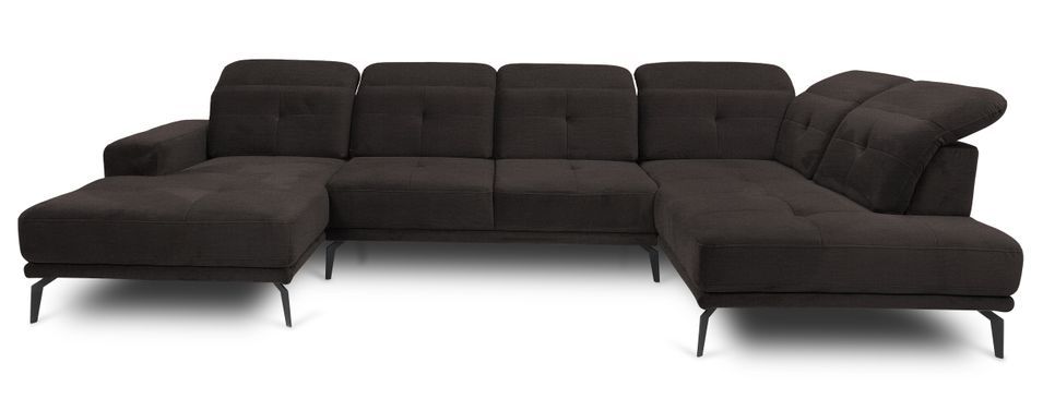 Canapé panoramique moderne tissu marron têtières angle droit Versus 350 cm - Photo n°1