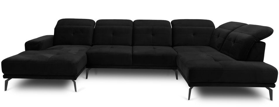 Canapé panoramique moderne tissu noir têtières angle droit Versus 350 cm - Photo n°1