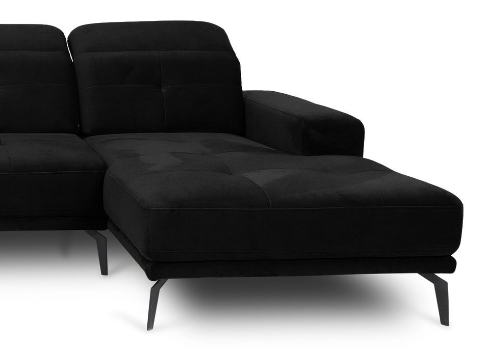 Canapé panoramique moderne tissu noir têtières angle gauche Versus 350 cm - Photo n°2