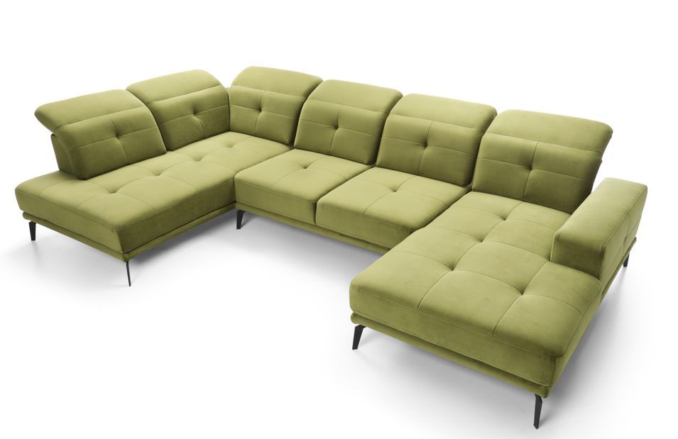 Canapé panoramique moderne tissu vert foncé têtières angle gauche Versus 350 cm - Photo n°4