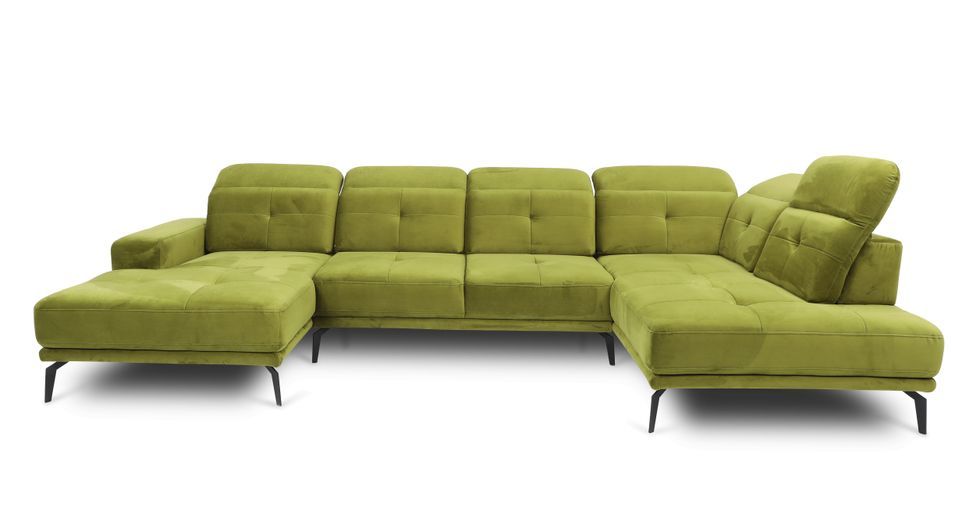Canapé panoramique moderne tissu vert têtières angle droit Versus 350 cm - Photo n°7