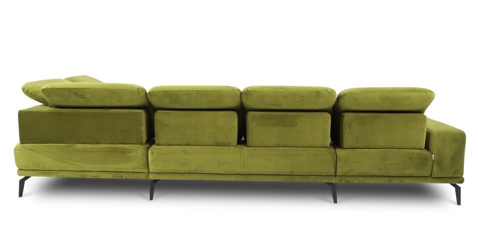 Canapé panoramique moderne tissu vert têtières angle droit Versus 350 cm - Photo n°9