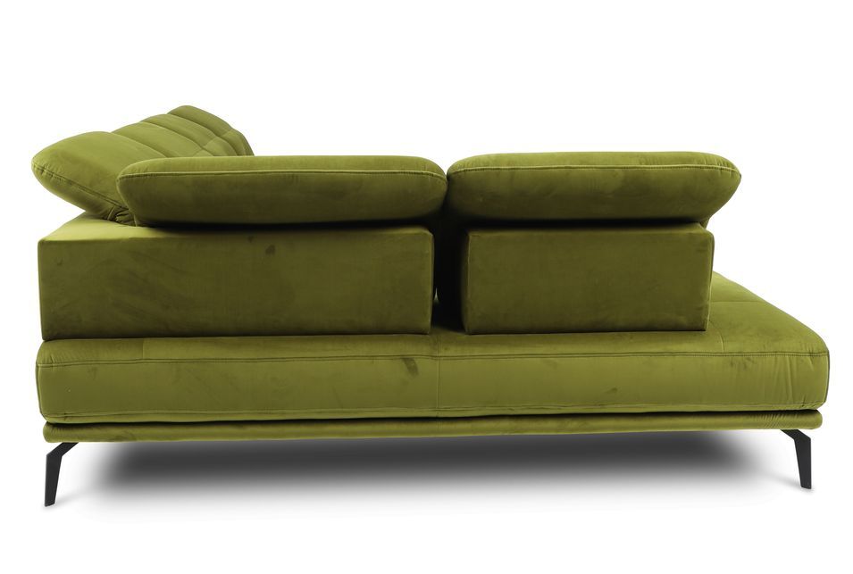 Canapé panoramique moderne tissu vert têtières angle gauche Versus 350 cm - Photo n°8