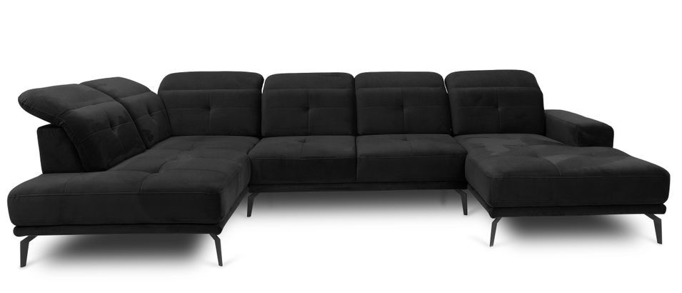 Canapé panoramique moderne velours noir têtières angle gauche Versus 350 cm - Photo n°1