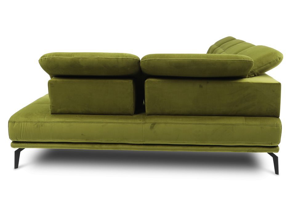 Canapé panoramique moderne velours vert foncé têtières angle droit Versus 350 cm - Photo n°7